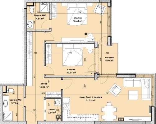 Просторная квартира с 2 спальнями и панорамной лоджией в новом доме в ж.к. Славейков, Бургас